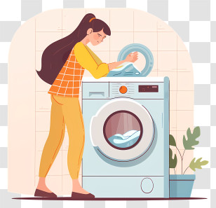 Woman Doing Laundry - Woman Doing Laundry With Washing Machine Transparent PNG