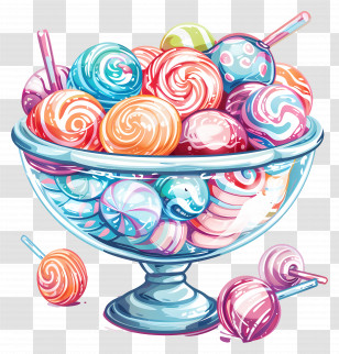 Candy Bowl - Bowl Of Vibrant And Colorful Lollipops Transparent PNG