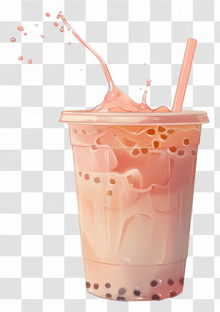Bubble Tea - Pink Bubble Tea With Splash And Boba Pearls Transparent PNG