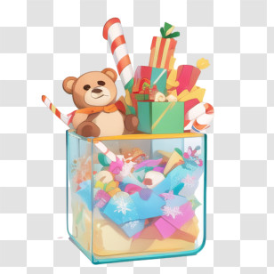 Christmas Gifts - Christmas Gift Box With Teddy Bear Transparent PNG