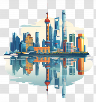 Shanghai Skyline - Vibrant Modern City Skyline Illustration Transparent PNG