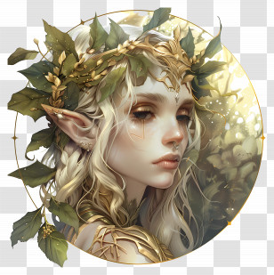 Elf Fantasy - Fantasy Elf Girl With Leafy Crown Transparent PNG