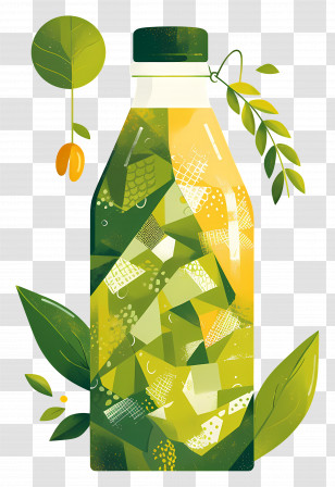 Green Tea Drink - Eco-friendly Green Bottle With Leaf Design Transparent PNG