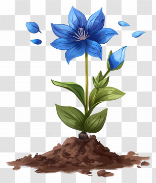 Blue Flower - Beautiful Blue Flower With Green Leaves Transparent PNG