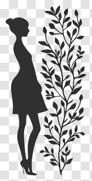 Girl Silhouette - Silhouette Of Woman With Plant Transparent PNG