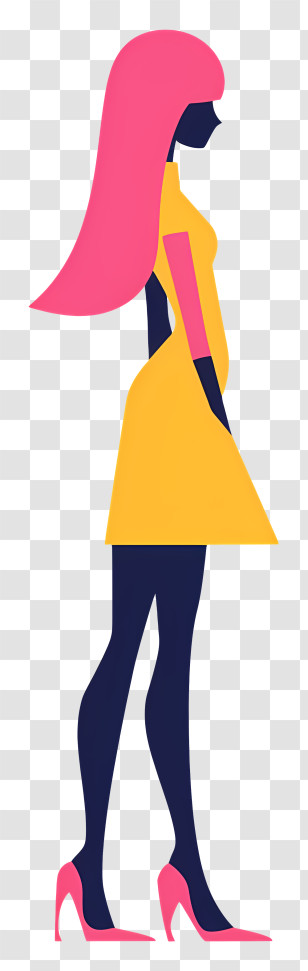 Fashion Girl - Stylized Woman In Yellow Dress With Pink Hair Transparent PNG