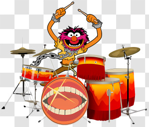 Music - Cartoon Drummer Character With Drum Kit Transparent PNG