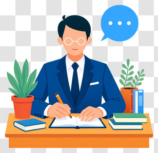 Student Writing At Desk - Office Worker At Desk Transparent PNG