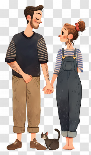 Couple Holding Hands - Couple Holding Hands With Cat Transparent PNG