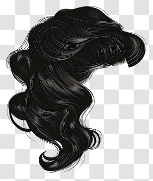 Wig - Black Wavy Hairstyle Design Transparent PNG