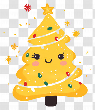 Christmas Gold - Cute Yellow Christmas Tree With Smile Transparent PNG