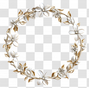 Wedding Circle Frame - Golden Floral Wreath Illustration Transparent PNG