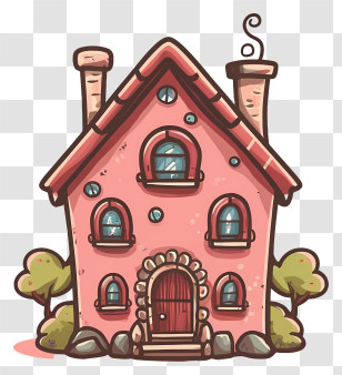 Pink Cottage - Cute Fantasy Style Cartoon House Transparent PNG