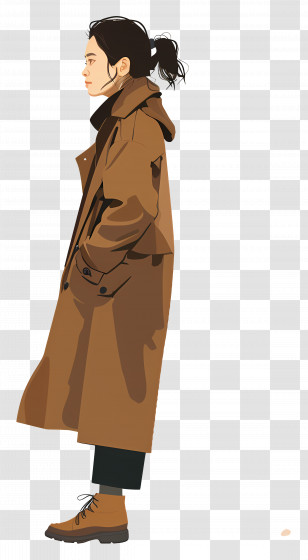 Walking Woman - Person In Brown Trench Coat For Autumn Fashion Transparent PNG