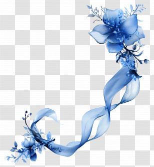 Blue Ribbon - Blue Ribbon With Floral Ornament Transparent PNG