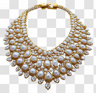 Kundan - Elegant Gold And Pearl Necklace Transparent PNG