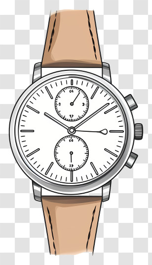 Drawing - Elegant Analog Watch With Leather Strap Transparent PNG