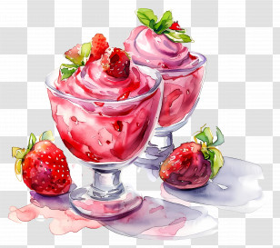 National Parfait Day - Strawberry Dessert In Glass Bowls Transparent PNG
