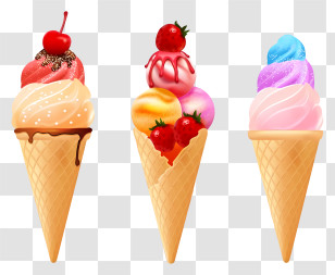 Ice Cream Cones - Colorful Ice Cream Cones With Vibrant Toppings Transparent PNG