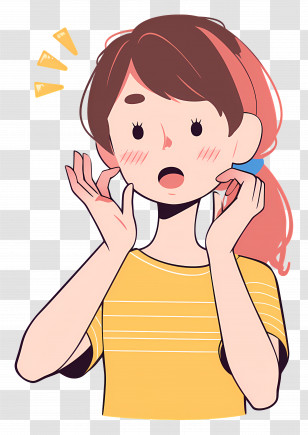 Girl Touching Face - Surprised Girl Cartoon Illustration Transparent PNG