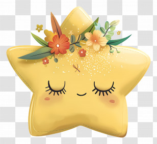 Kawaii Star - Yellow Star With Glitter And Flowers Transparent PNG