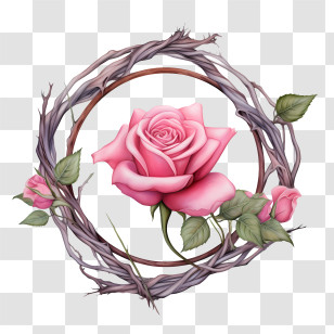 Rose Wreath - Pink Rose With Thorny Wreath Illustration Transparent PNG
