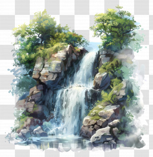 Summer - Beautiful Waterfall In A Forest Landscape Transparent PNG