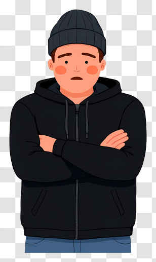 Man Feeling Cold - Man In Black Hoodie And Beanie Transparent PNG