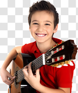 Music - Boy Playing Guitar In Red Shirt Transparent PNG