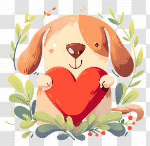Dog Heart - Dog Holding Heart Cartoon Illustration Transparent PNG