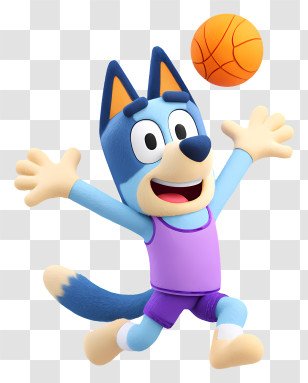 Bluey Playing Basketball - Blue Dog Cartoon Character Playing Basketball Transparent PNG