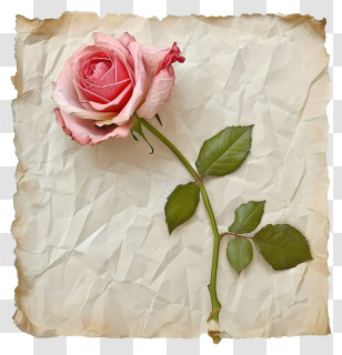 Vintage Rose And Paper - Single Pink Rose On Paper Transparent PNG