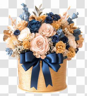 Birthday Flower Basket - Elegant Flower Bouquet In Gold Box Transparent PNG