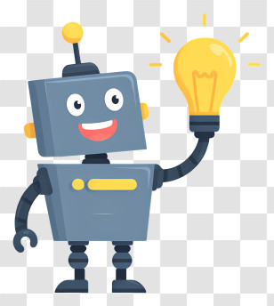 Robot Holding Glowing Lightbulb - Cartoon Robot Holding A Light Bulb Transparent PNG