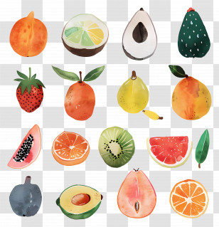 Food - Assorted Watercolor Fruits In A Vibrant Display Transparent PNG