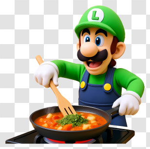 Luigi - Character Cooking On Stove Transparent PNG