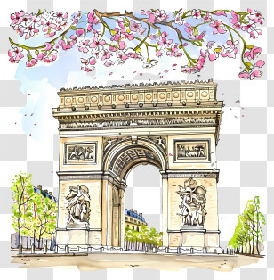 Arc De Triomphe - Arc De Triomphe With Cherry Blossoms Transparent PNG