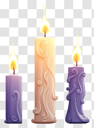 Purple Candles - Elegant Decorative Candle Set With Artistic Wax Designs Transparent PNG