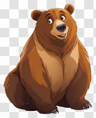 Grizzly Bear - Large Happy Cartoon Brown Bear Sitting Transparent PNG