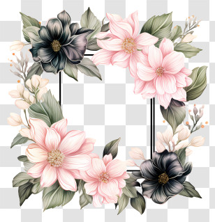 Sketch Style Wedding Flower Frame - Beautiful Floral Frame Decoration Transparent PNG