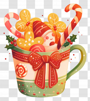 Christmas Mug - Festive Cup With Candy Canes And Cookies Transparent PNG