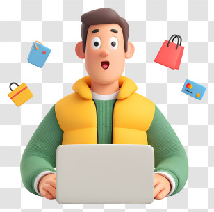 Online Shopping Via Laptop - Enthusiastic Online Shopper Avatar Transparent PNG