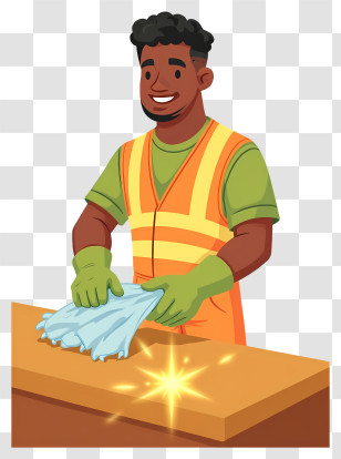 Cleaning Worker - Smiling Cleaner Wiping Table Transparent PNG