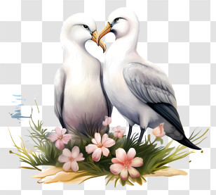 Seagulls - Two Birds With Flowers Transparent PNG