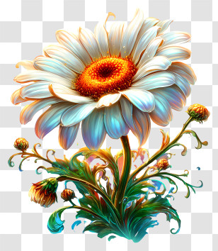 Radiant Flower - Vibrant Painted Daisy Flower Transparent PNG