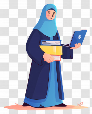 Arab Woman - Woman In Hijab Holding Books And Laptop Transparent PNG