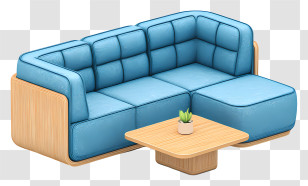 Sectional Sofa With Wooden Table - Blue Sofa Set With Table Transparent PNG