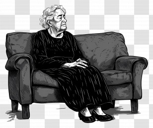 Tired Old Woman - Elderly Woman Sitting On A Couch Transparent PNG