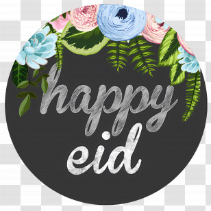 Eid Ul Adha - Happy Eid Greeting With Floral Design Transparent PNG