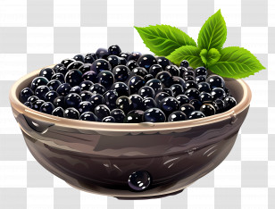 Caviar Day - Bowl Of Black Pearls And Green Leaves Transparent PNG